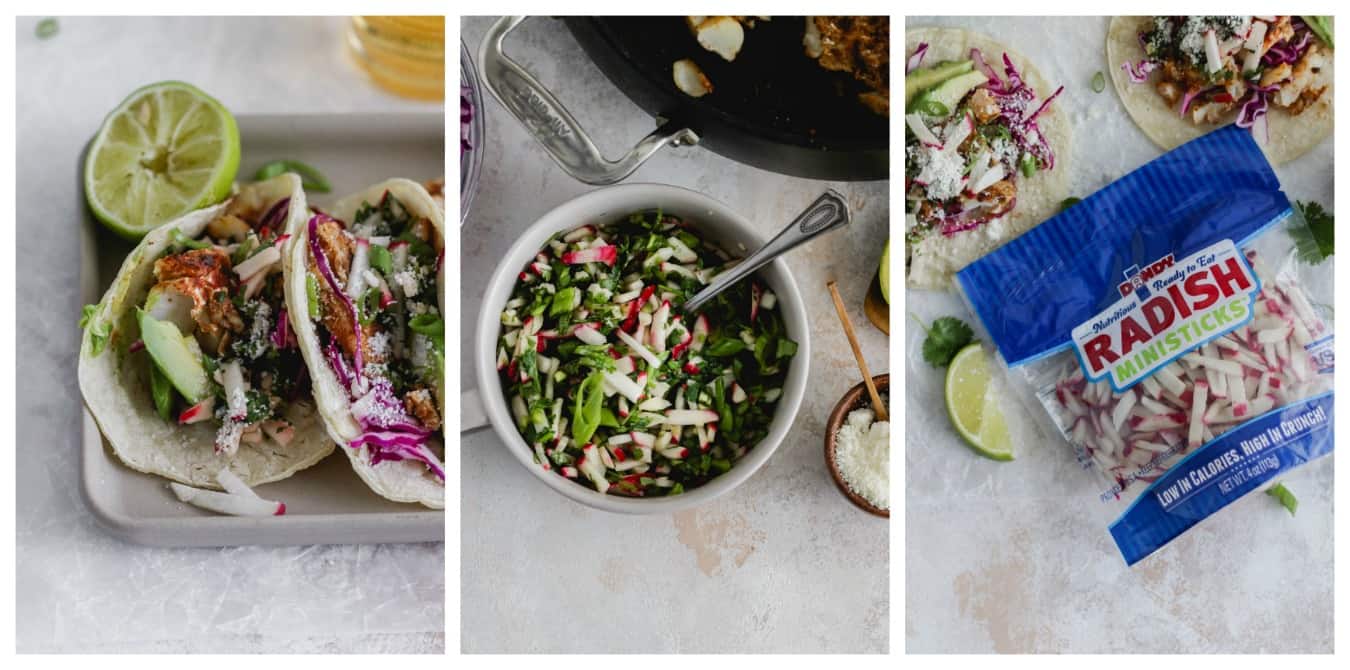 Fish Tacos with Cilantro-Radish Salsa