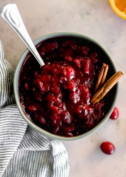 homemade cranberry sauce in a teal bowl