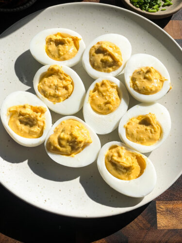 egg yolk mixture spooned into egg halves