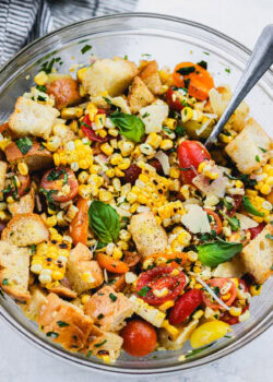 charred grilled corn salad in a bowl: decorative