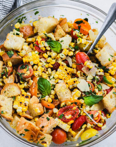 charred grilled corn salad in a bowl: decorative